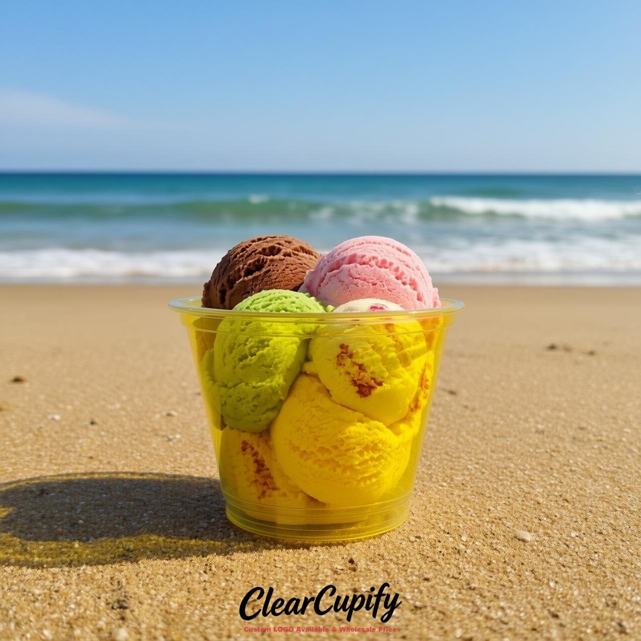 Yellow Clear Plastic Ice Cream Cups Wholesale with Custom Logo