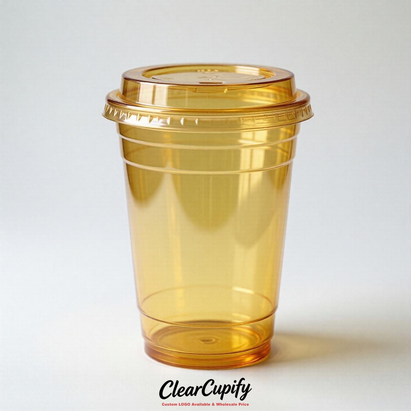 Blank Translucent Yellow Clear Plastic Cups with Lids - Choice of PET/PP/PLA