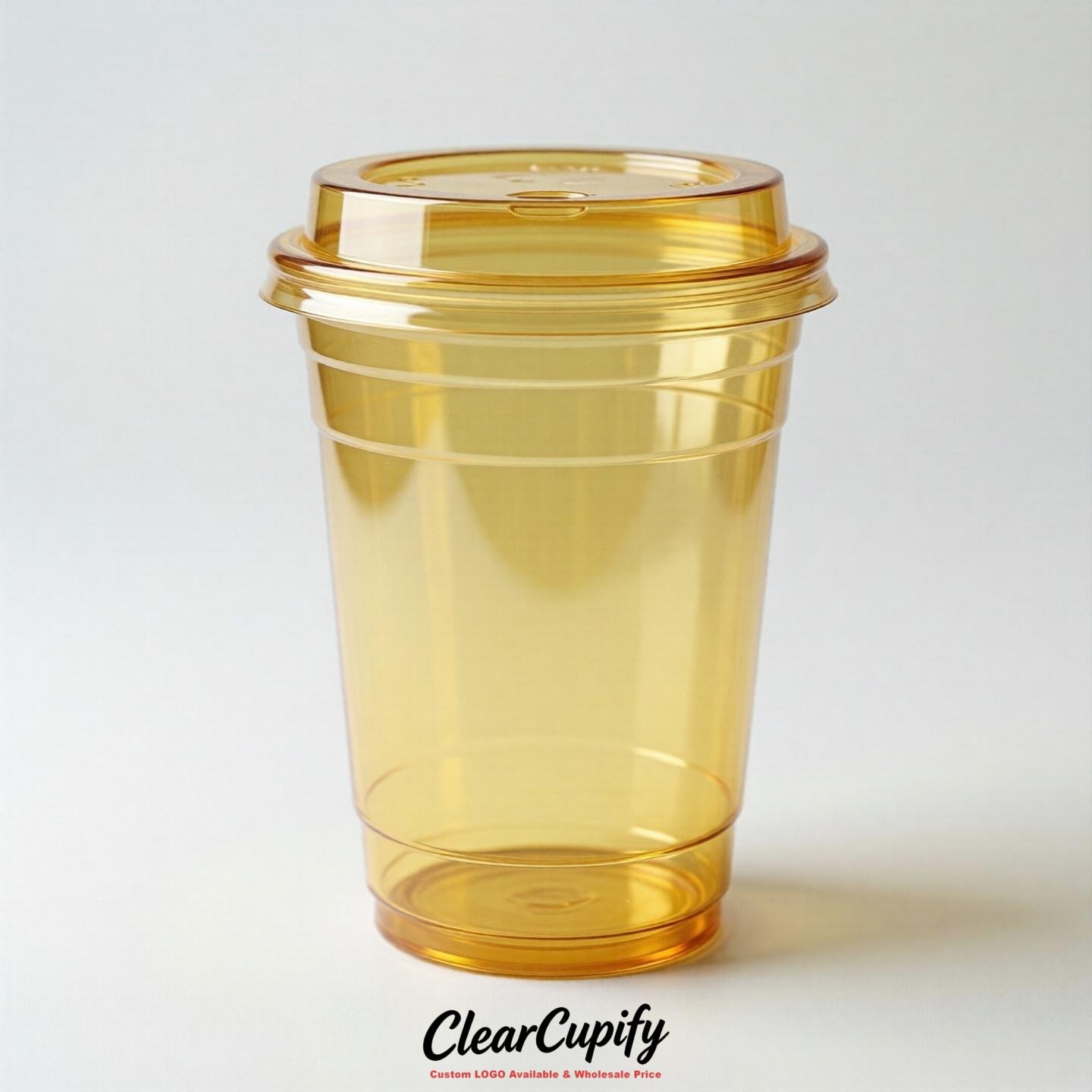Blank Translucent Yellow Clear Plastic Cups with Lids - Choice of PET/PP/PLA