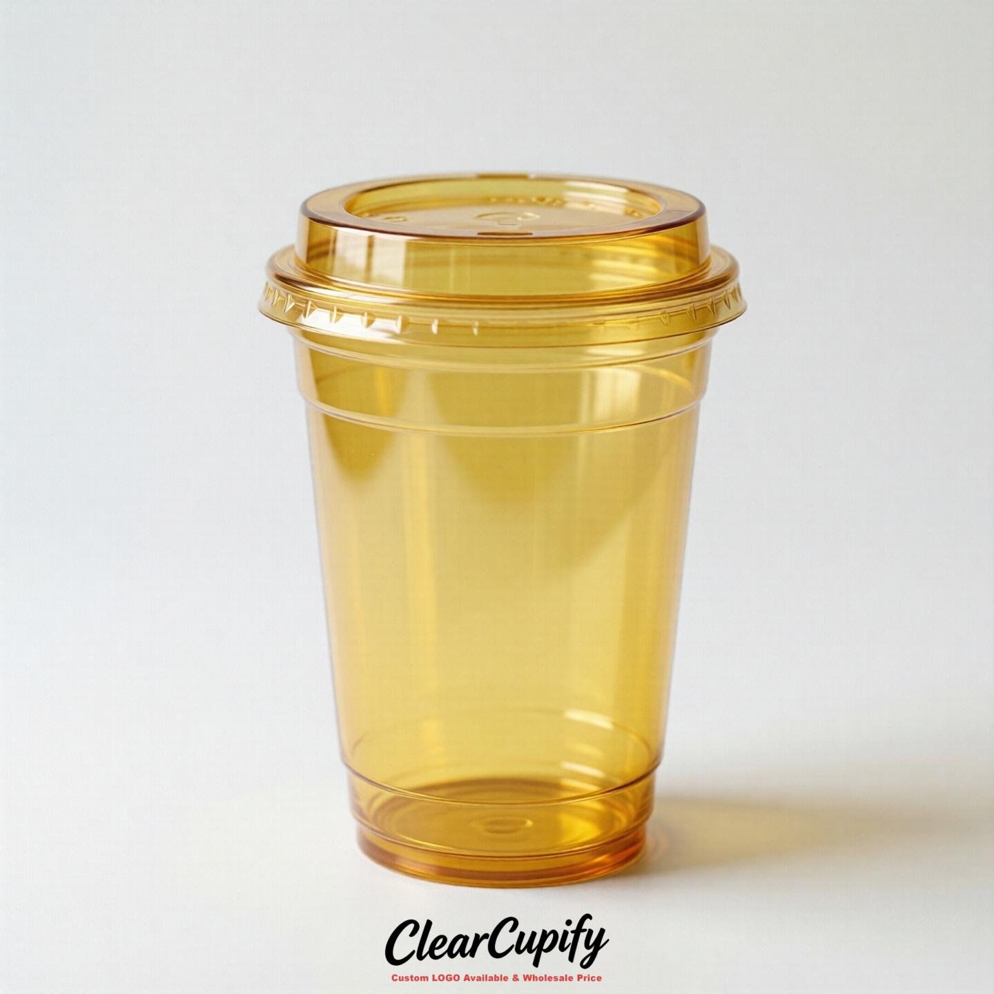 Blank Translucent Yellow Clear Plastic Cups with Lids - Choice of PET/PP/PLA