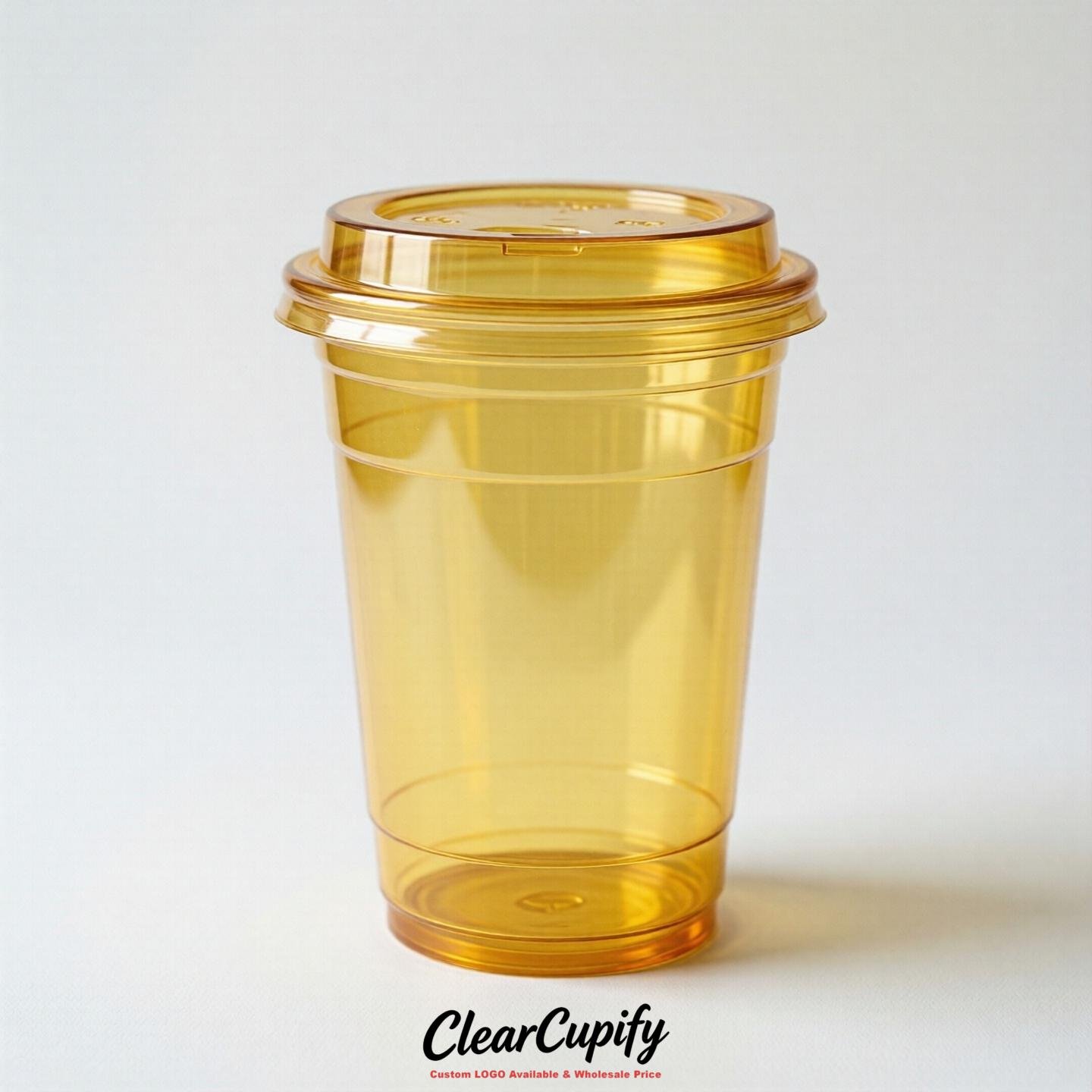 Blank Translucent Yellow Clear Plastic Cups with Lids - Choice of PET/PP/PLA