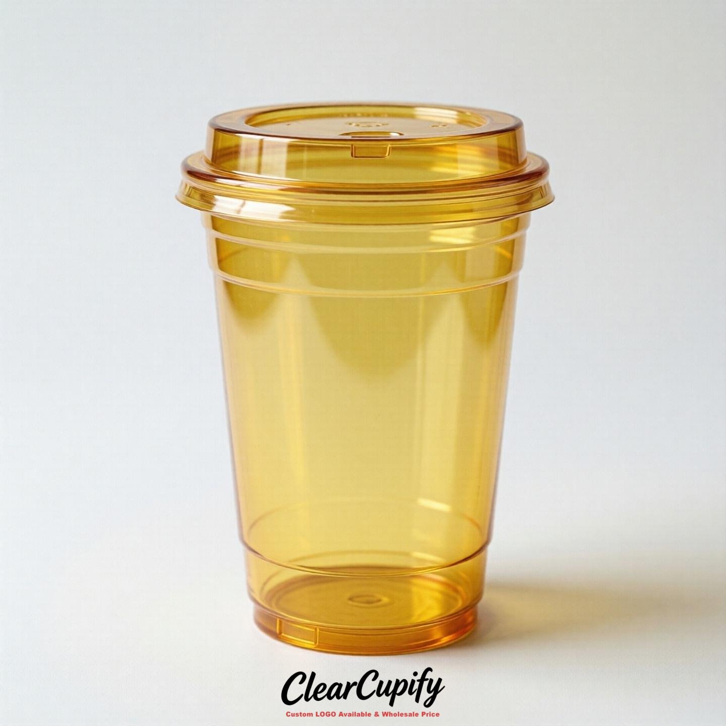 Blank Translucent Yellow Clear Plastic Cups with Lids - Choice of PET/PP/PLA