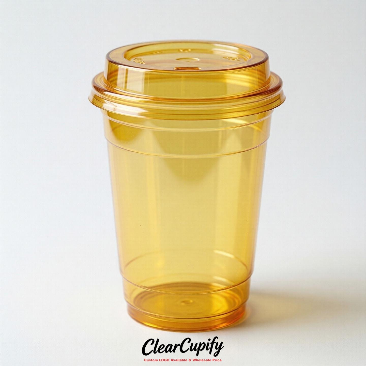 Blank Translucent Yellow Clear Plastic Cups with Lids - Choice of PET/PP/PLA