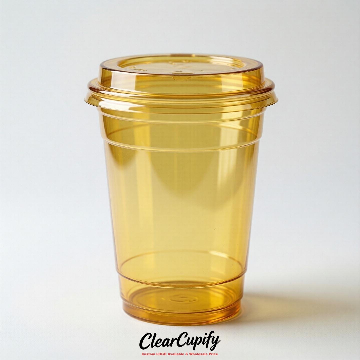 Blank Translucent Yellow Clear Plastic Cups with Lids - Choice of PET/PP/PLA