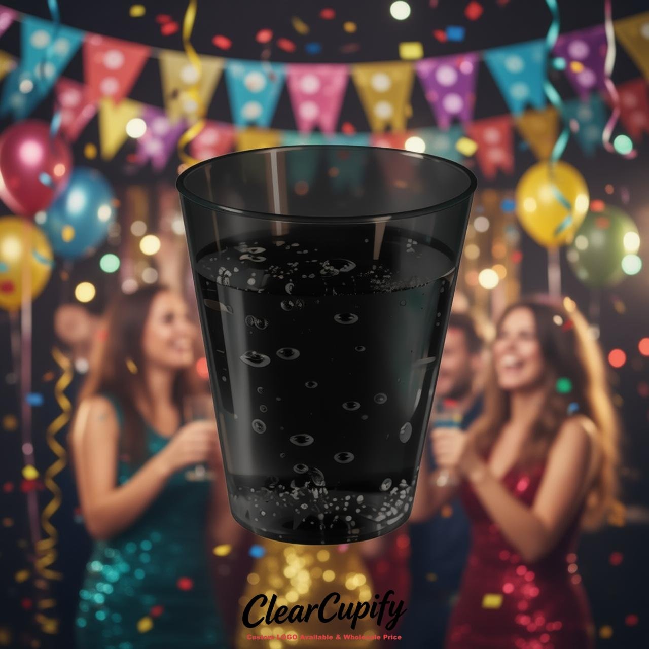 Black Clear Plastic Shot Glasses - 1.5oz & 2oz (45ml & 60ml)