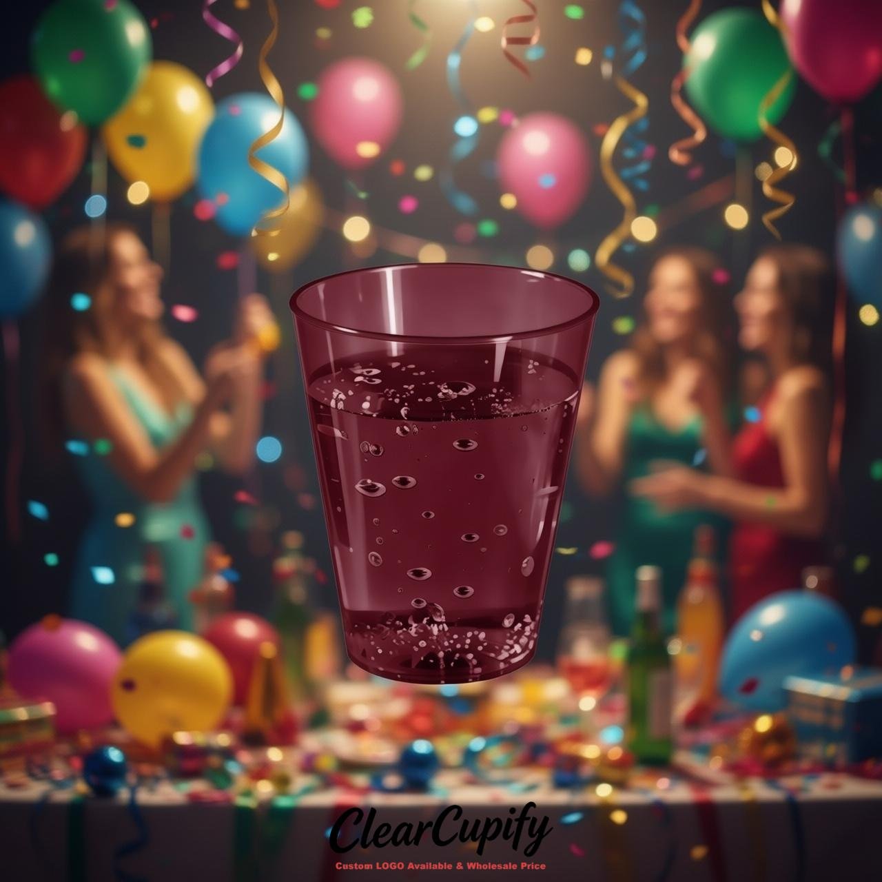 Burgundy Clear Plastic Shot Glasses - 1.5oz & 2oz (45ml & 60ml)