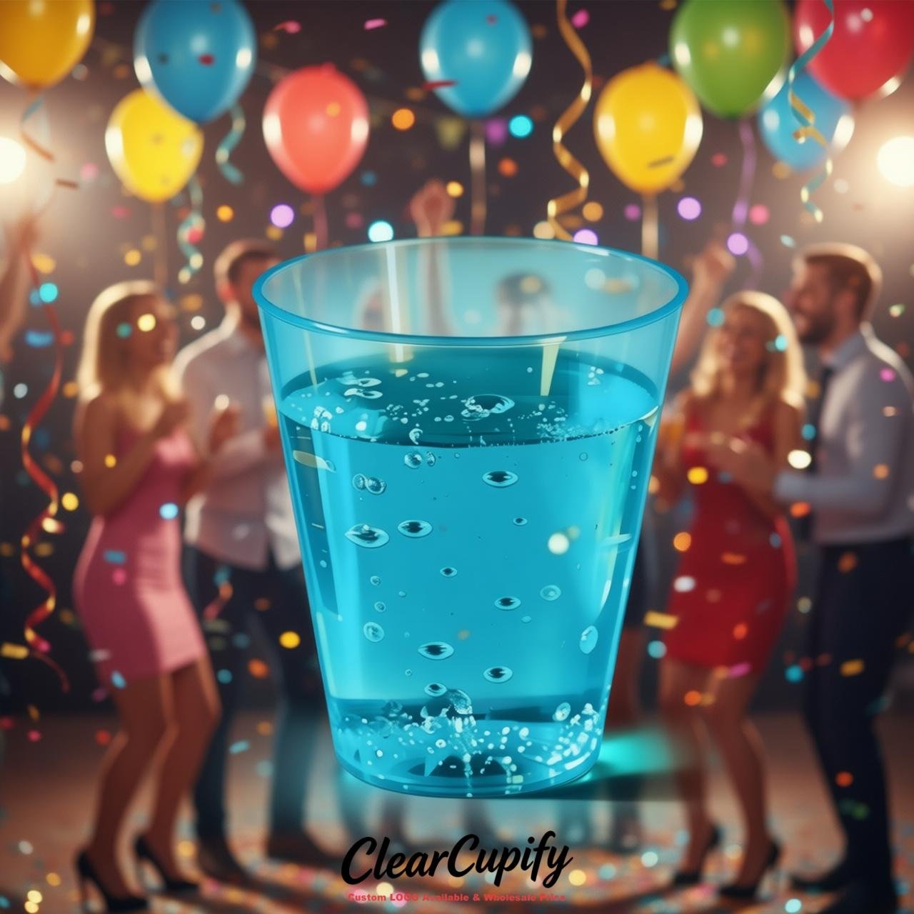 Cyan Clear Plastic Shot Glasses - 1.5oz & 2oz (45ml & 60ml)