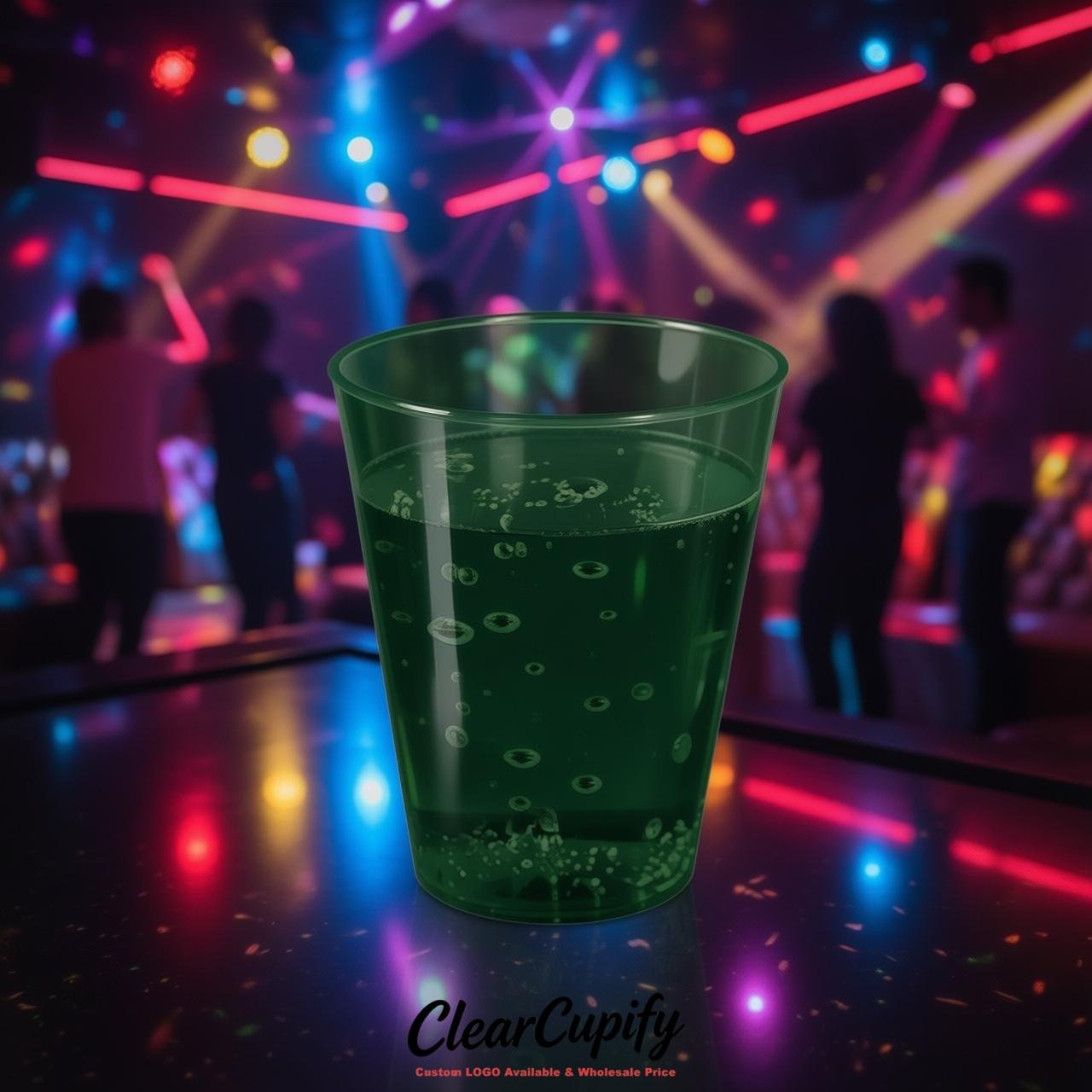 Dark Green Clear Plastic Shot Glasses - 1.5oz & 2oz (45ml & 60ml)