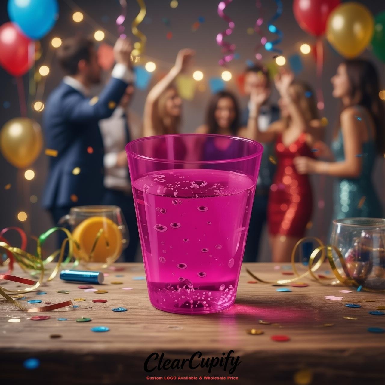 Fuchsia Clear Plastic Shot Glasses - 1.5oz & 2oz (45ml & 60ml)
