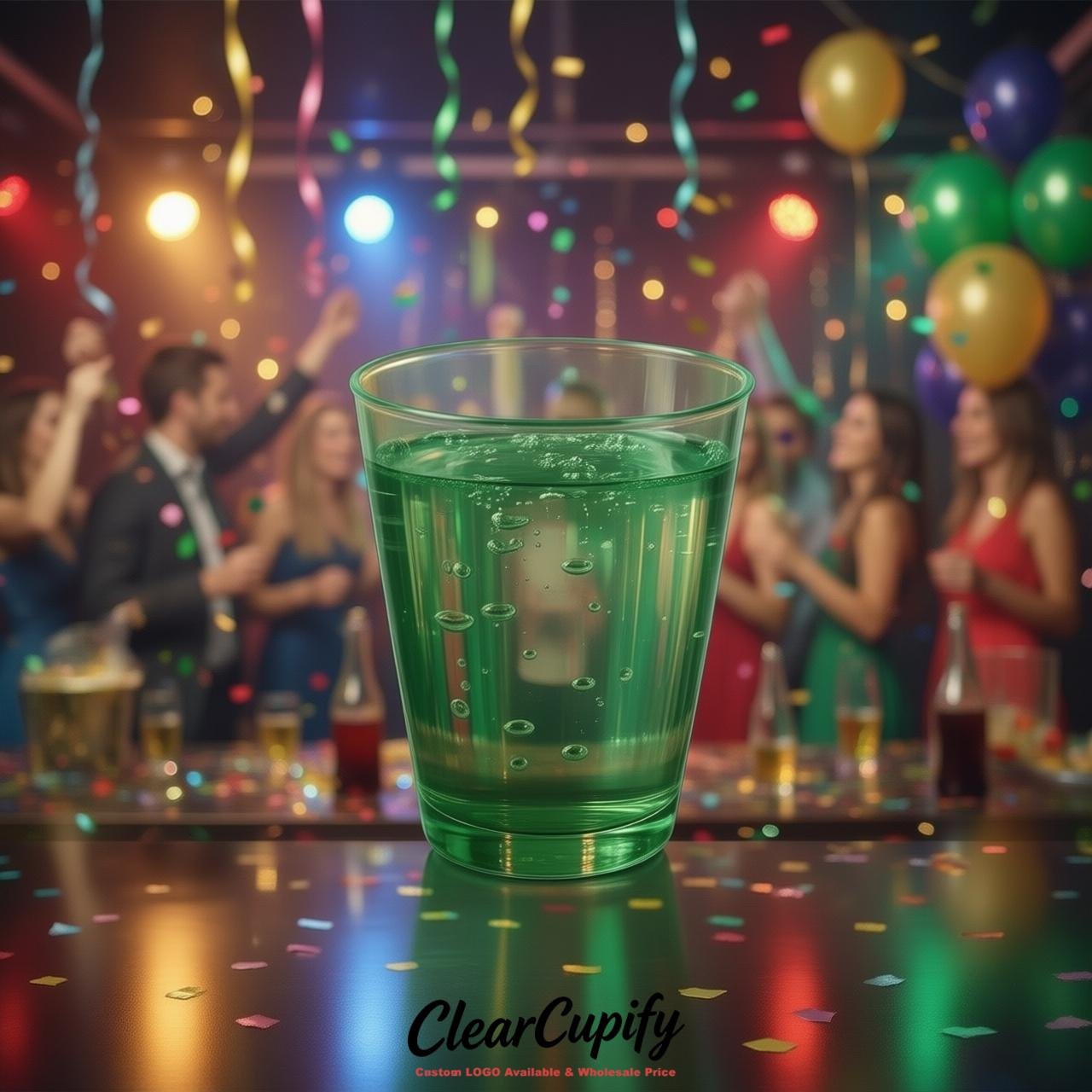 Green Clear Plastic Shot Glasses - 1.5oz & 2oz (45ml & 60ml)