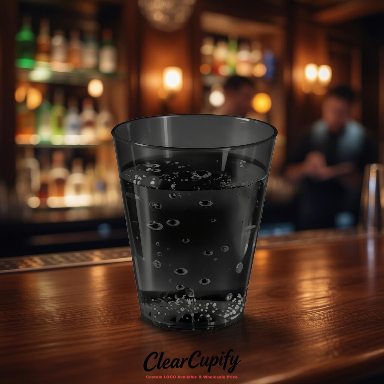 Jet Black Clear Plastic Shot Glasses - 1.5oz & 2oz (45ml & 60ml)