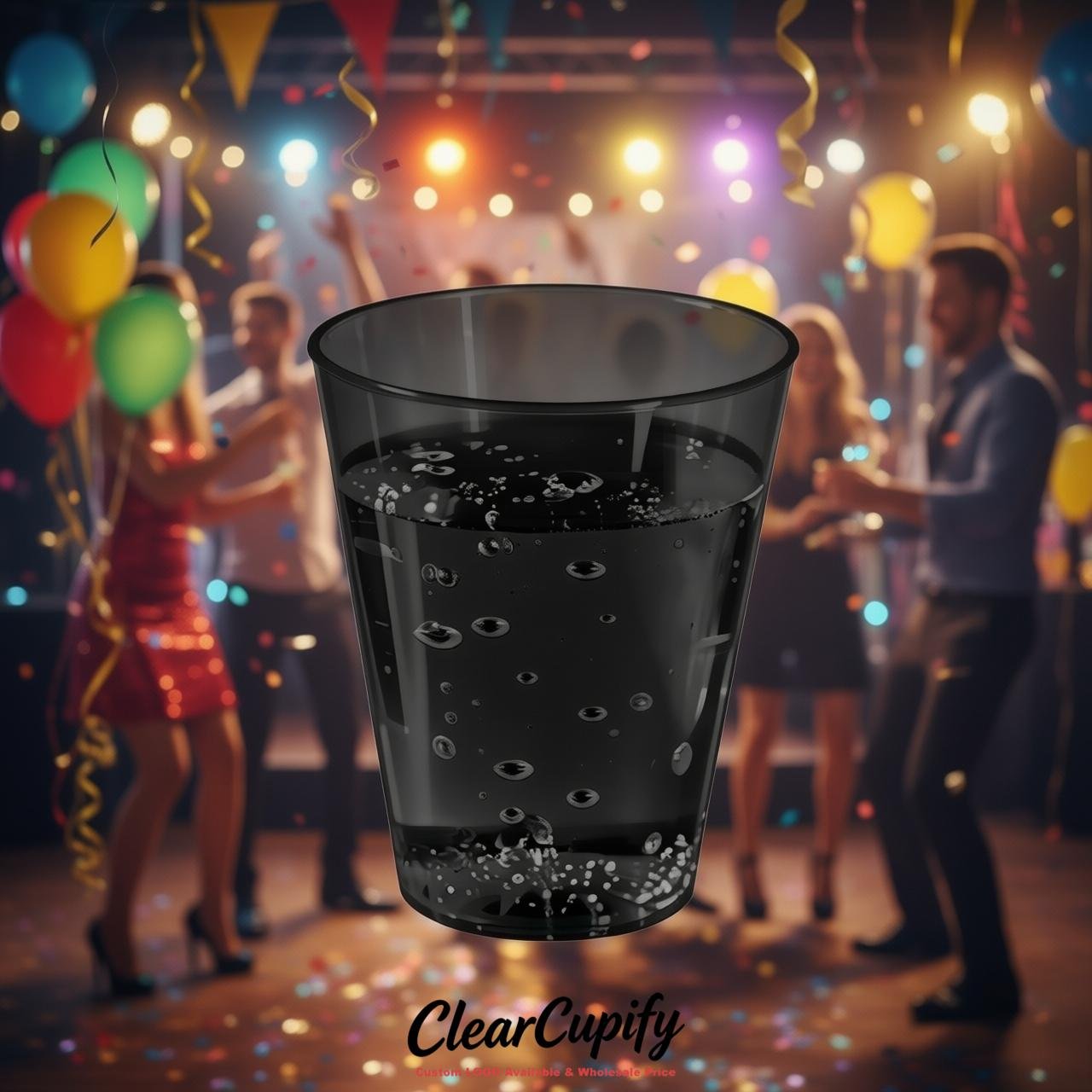 Jet Black Clear Plastic Shot Glasses - 1.5oz & 2oz (45ml & 60ml)