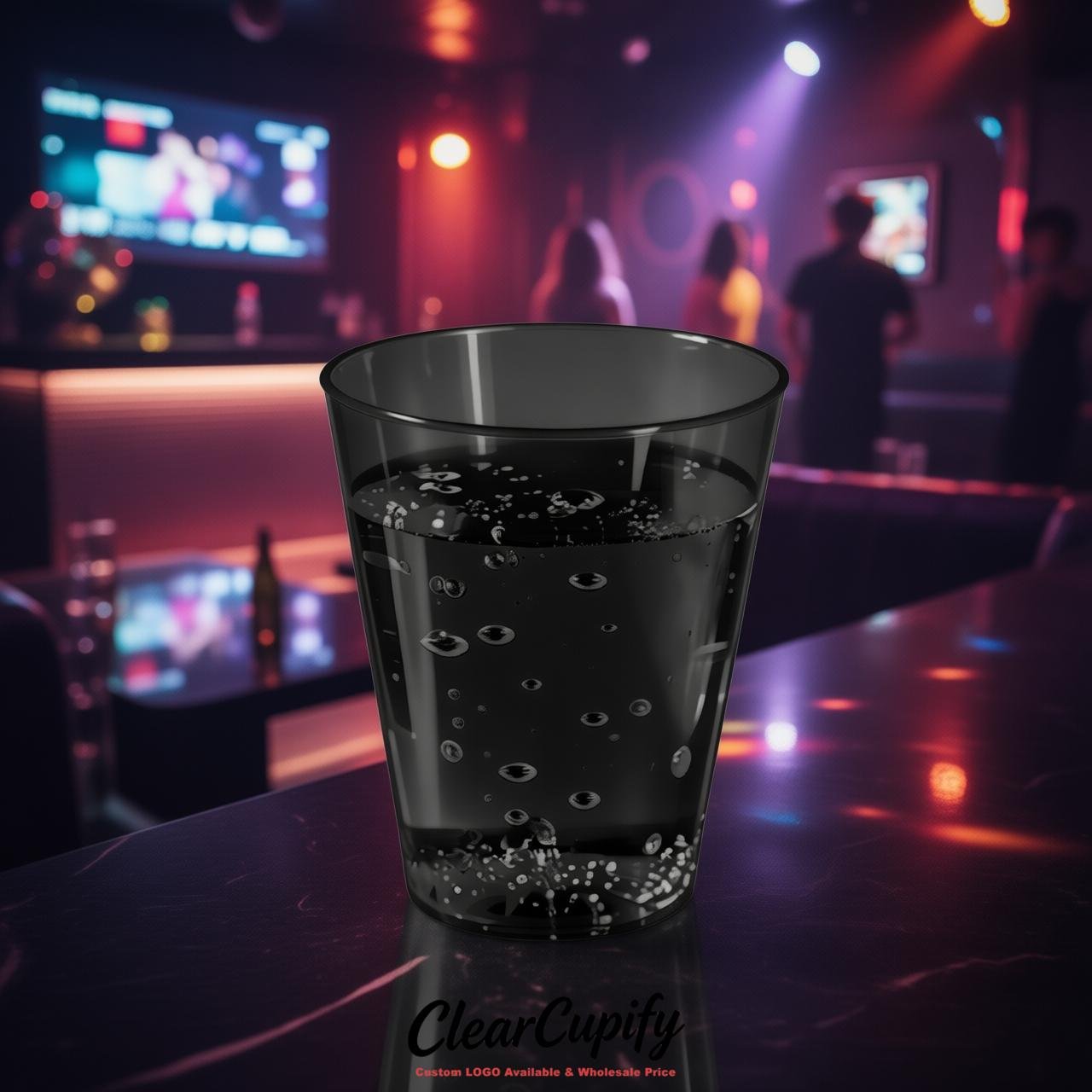 Jet Black Clear Plastic Shot Glasses - 1.5oz & 2oz (45ml & 60ml)