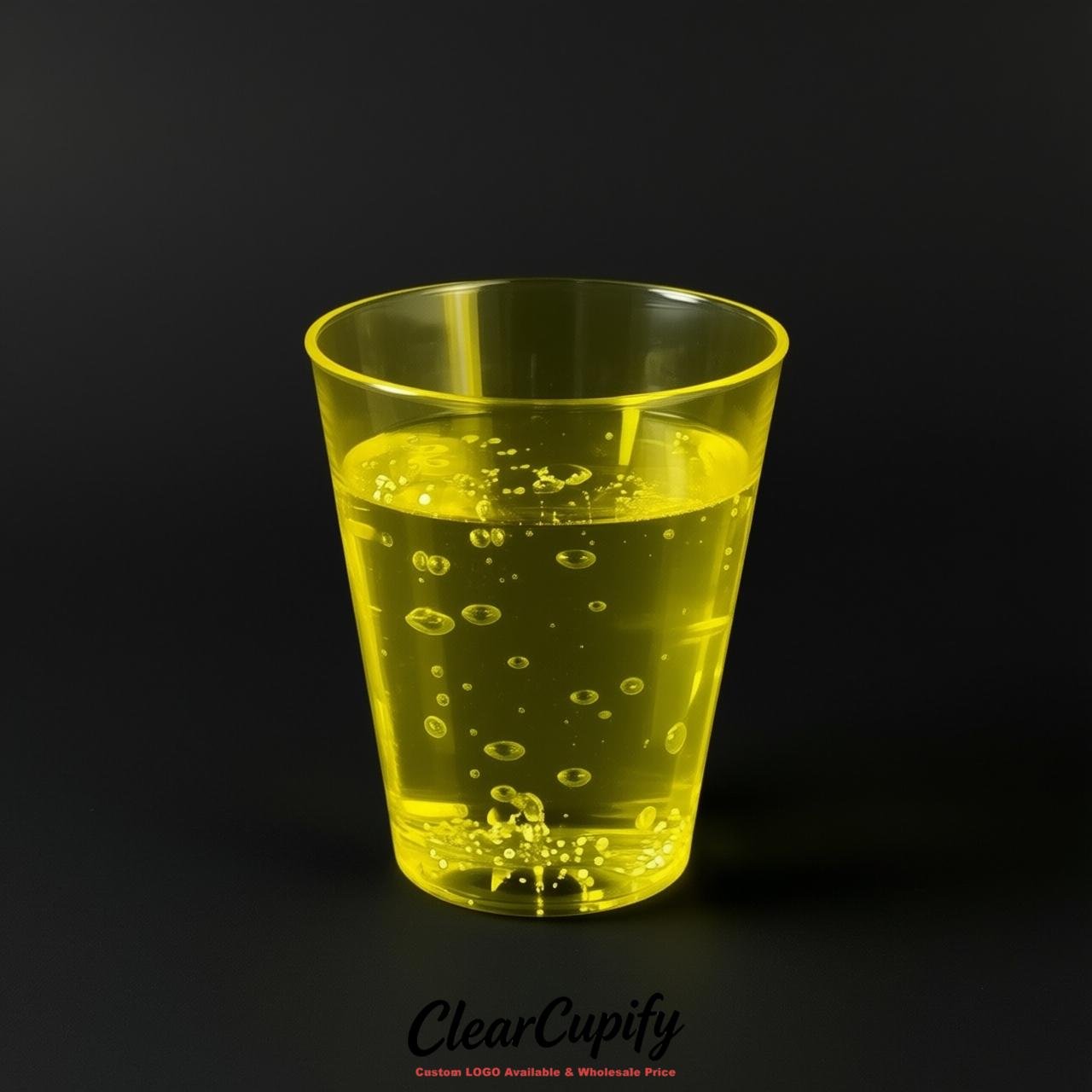Lemon Yellow Clear Plastic Shot Glasses - 1.5oz & 2oz (45ml & 60ml)
