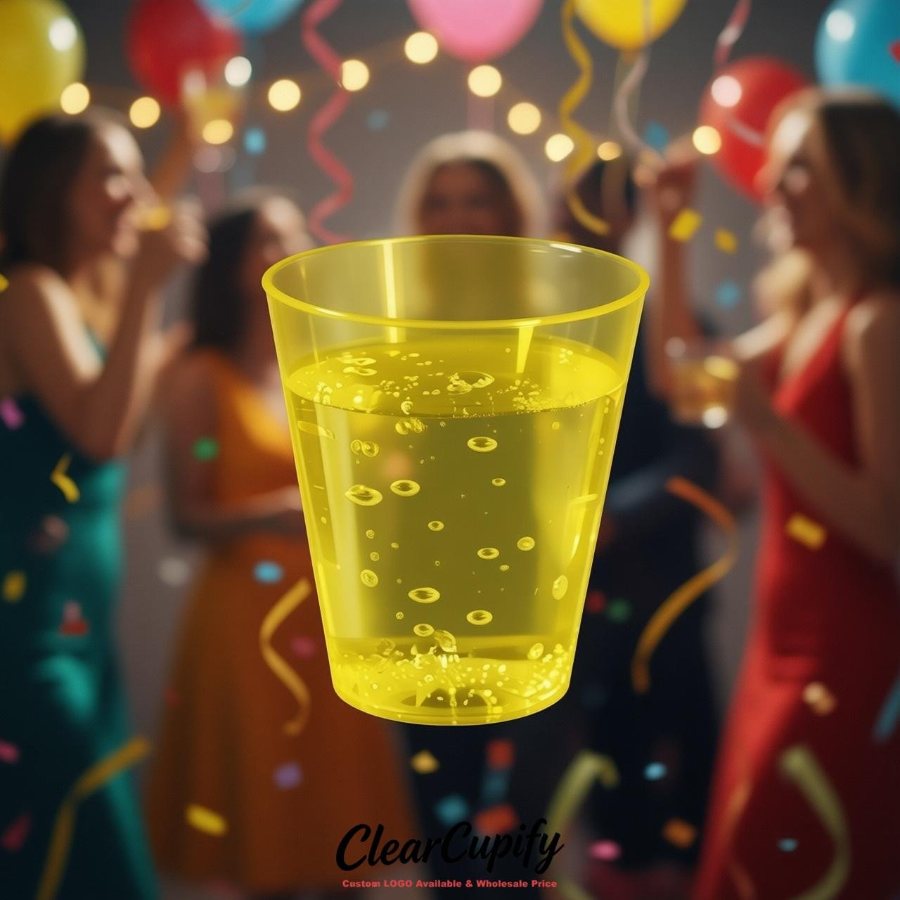 Lemon Yellow Clear Plastic Shot Glasses - 1.5oz & 2oz (45ml & 60ml)