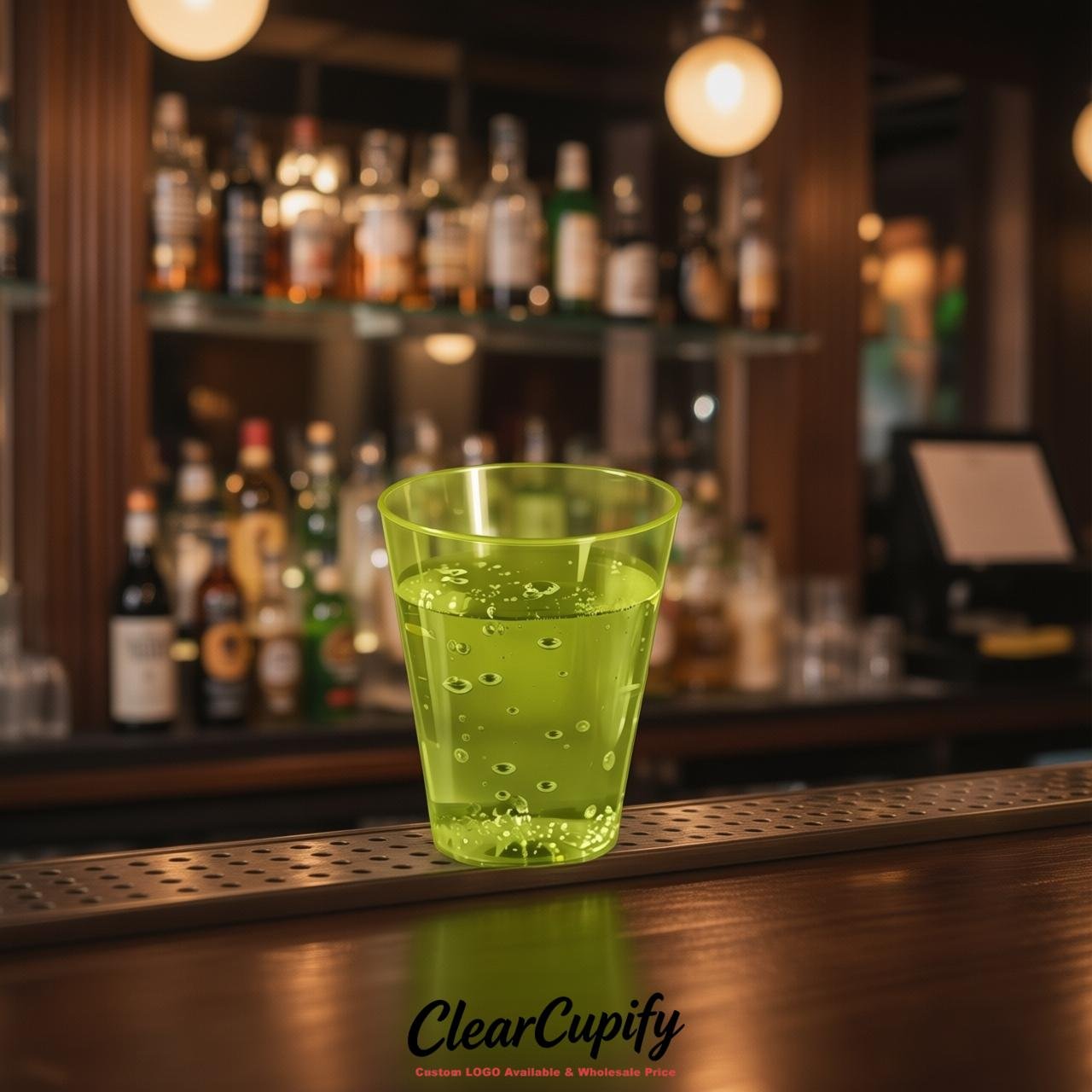 Lime Green Clear Plastic Shot Glasses - 1.5oz & 2oz (45ml & 60ml)