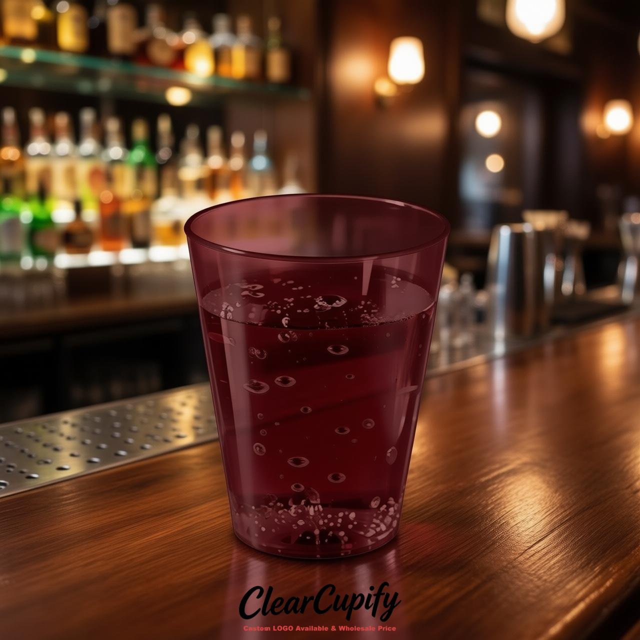 Maroon Clear Plastic Shot Glasses - 1.5oz & 2oz (45ml & 60ml)