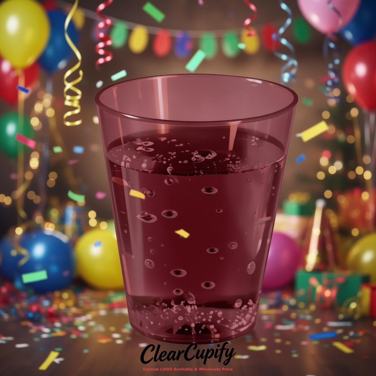 Maroon Clear Plastic Shot Glasses - 1.5oz & 2oz (45ml & 60ml)