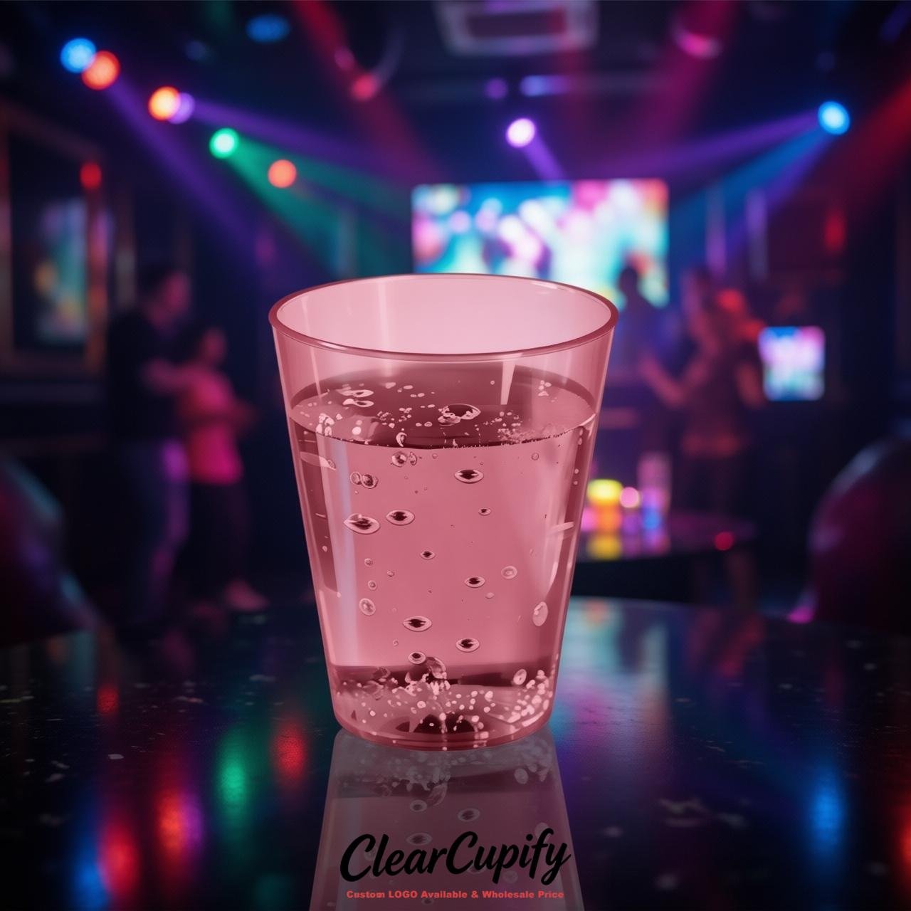 Rose Pink Clear Plastic Shot Glasses - 1.5oz & 2oz (45ml & 60ml)