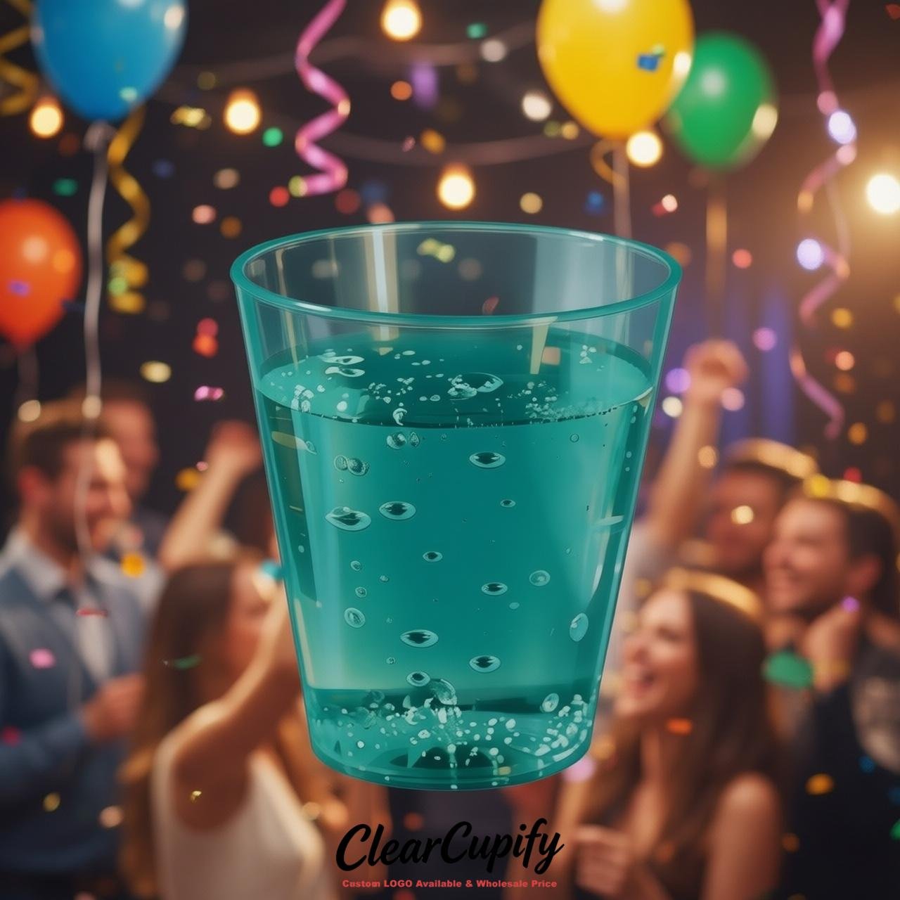 Teal Clear Plastic Shot Glasses - 1.5oz & 2oz (45ml & 60ml)