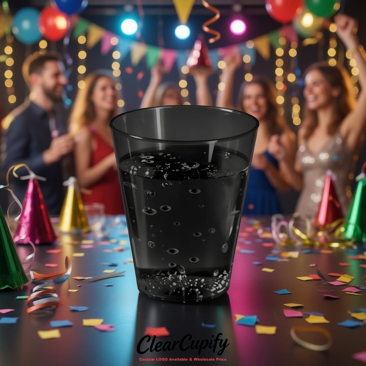 Black Clear Plastic Shot Glasses - 1.5oz & 2oz (45ml & 60ml)