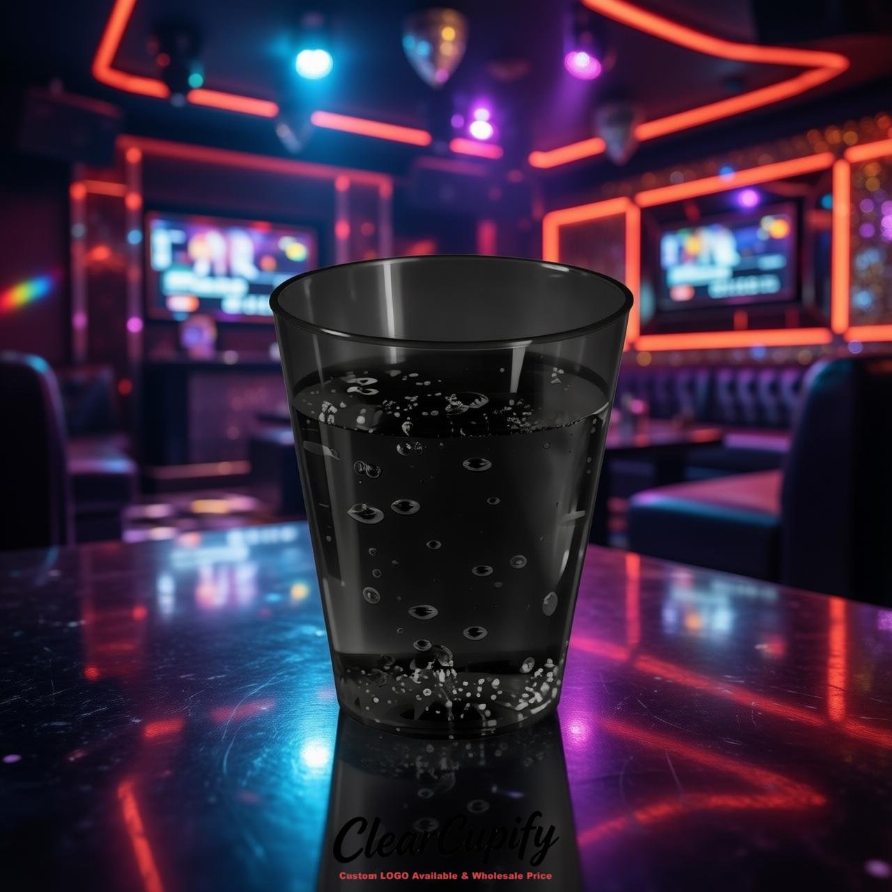 Black Clear Plastic Shot Glasses - 1.5oz & 2oz (45ml & 60ml)