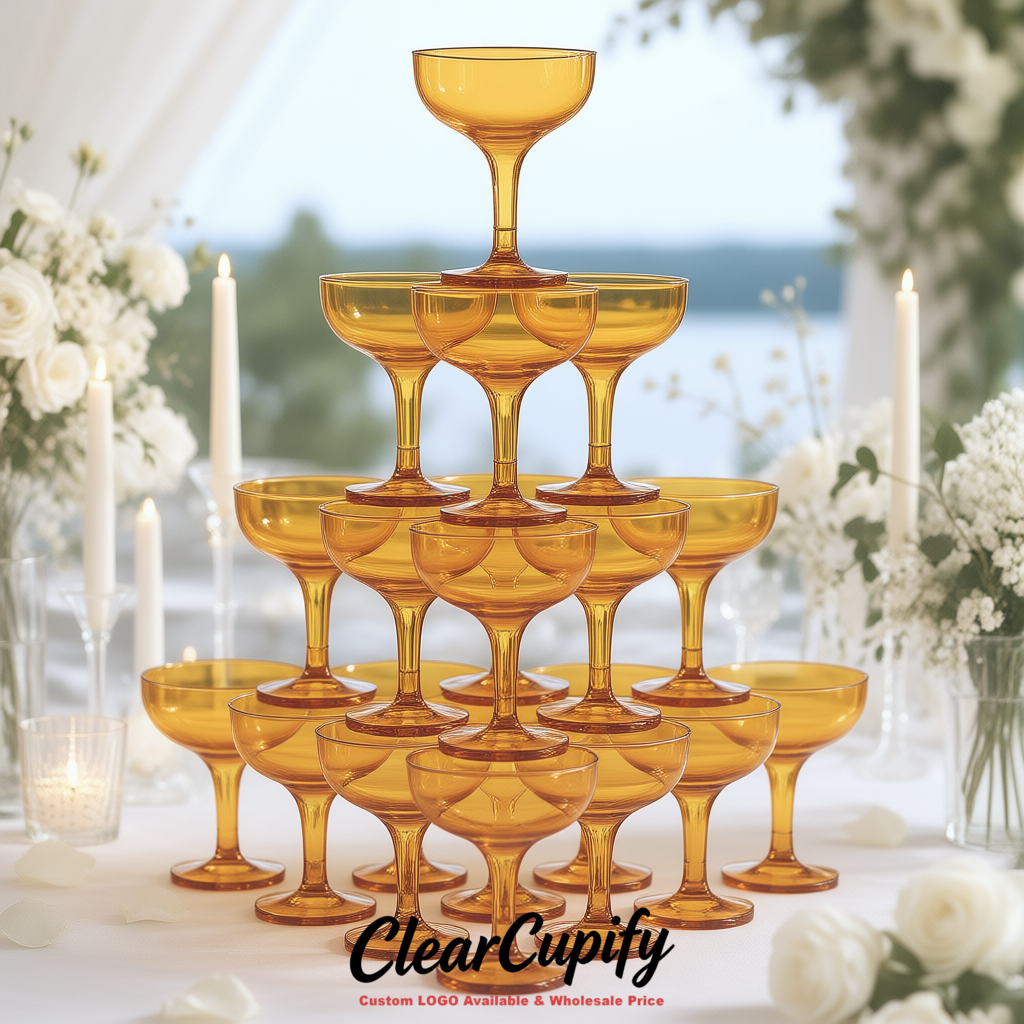 Amber 5oz Stackable Plastic Martini Glasses 4.13x3.14 inches/10.5x8 cm For Champagne Tower