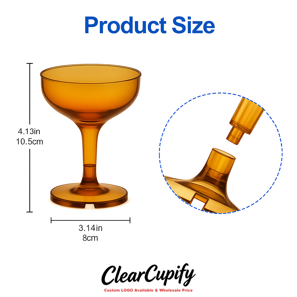 Amber 5oz Stackable Plastic Martini Glasses 4.13x3.14 inches/10.5x8 cm For Champagne Tower