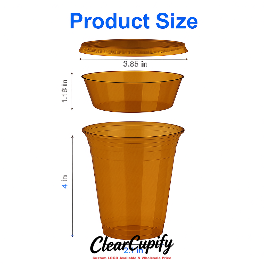 Amber 12 oz Disposable Plastic Parfait Cups with Insert & Flat lids 3.85 x 2.1 x 4 inches