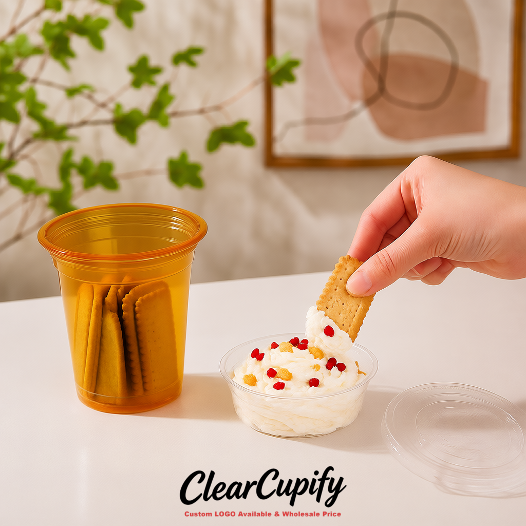 Amber 12 oz Disposable Plastic Parfait Cups with Insert & Flat lids 3.85 x 2.1 x 4 inches