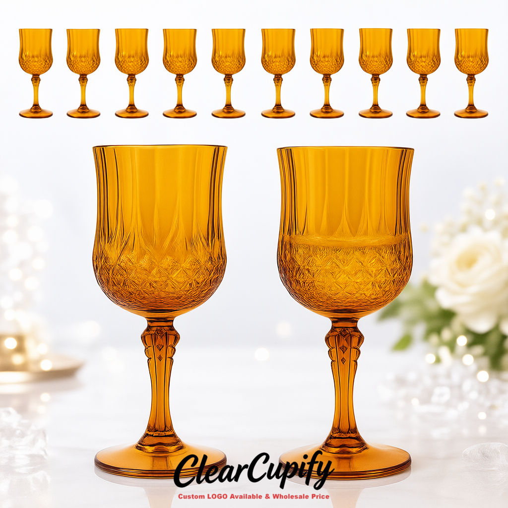 Amber 7oz Acrylic Plastic Wine Goblets - 2.7 x 6.7 inches Party & Wedding Wine Glasses