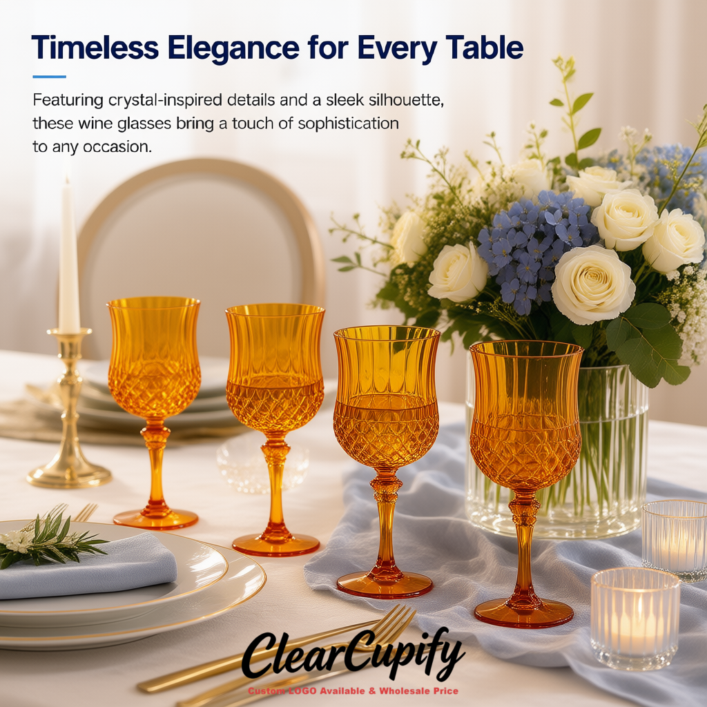 Amber 7oz Acrylic Plastic Wine Goblets - 2.7 x 6.7 inches Party & Wedding Wine Glasses