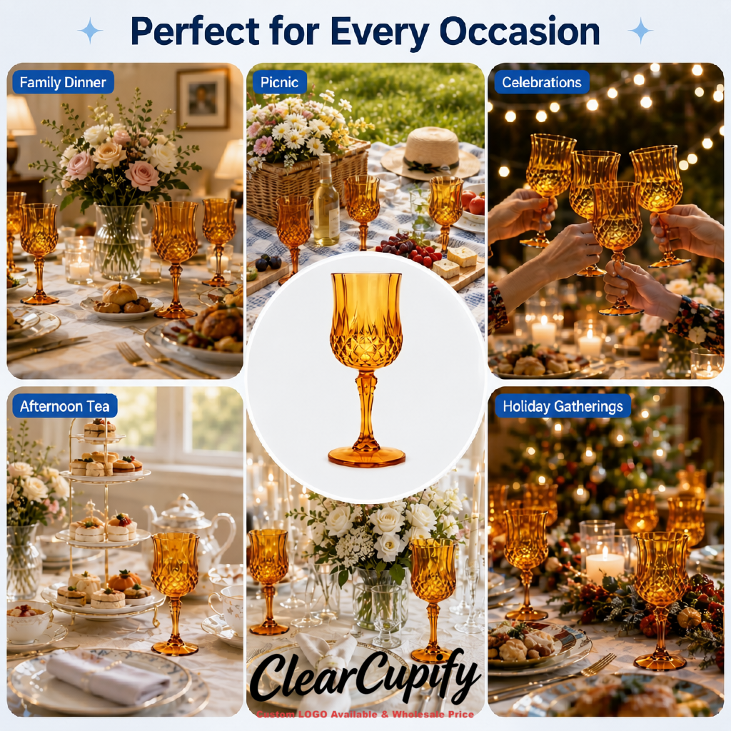 Amber 7oz Acrylic Plastic Wine Goblets - 2.7 x 6.7 inches Party & Wedding Wine Glasses