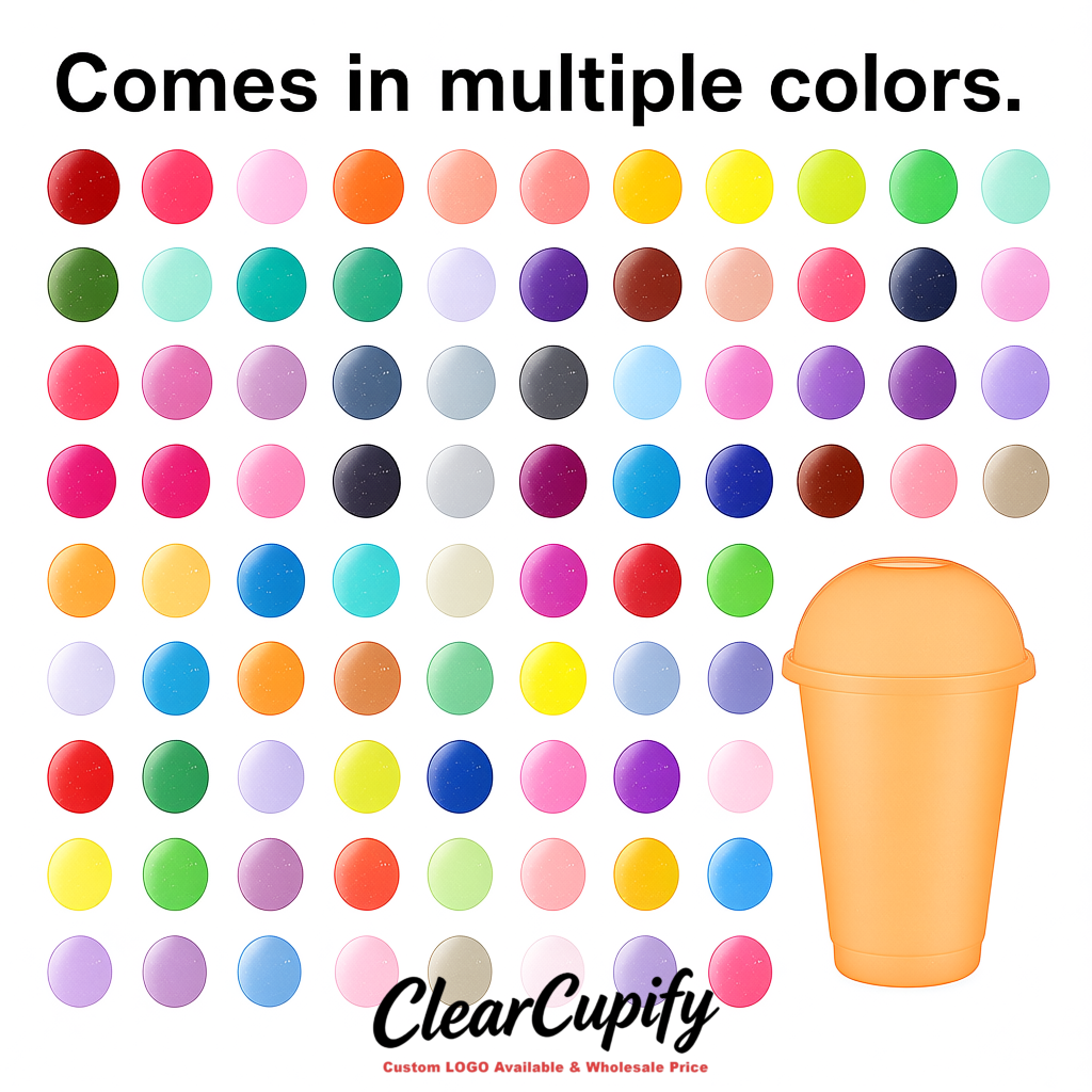 Apricot 16 oz Plastic Slushie Cups with Dome Lid & Detachable Spoon Straws for Milkshake, Boba, Smoothies, Iced Coffee