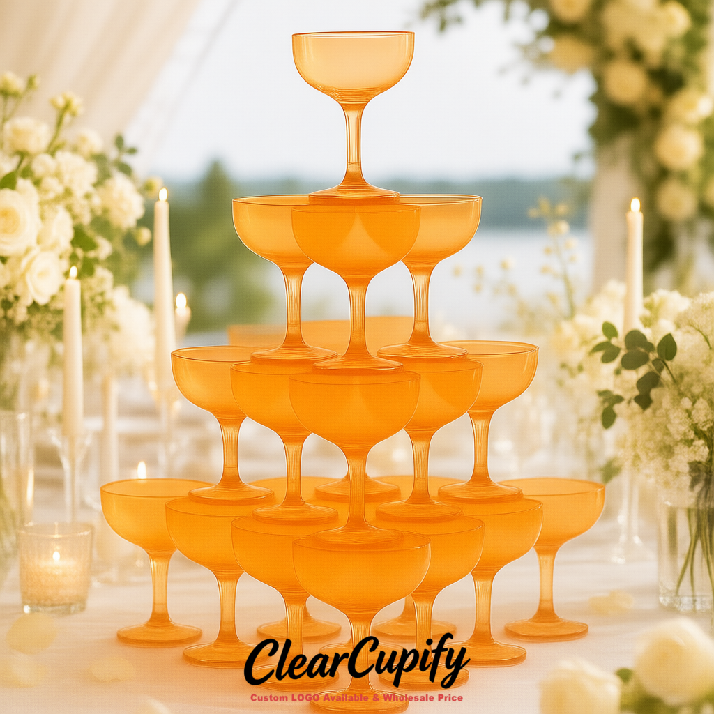 Apricot 5oz Stackable Plastic Martini Glasses 4.13x3.14 inches/10.5x8 cm For Champagne Tower
