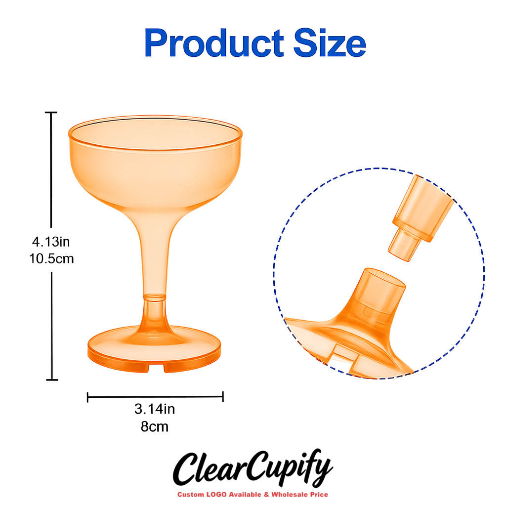 Apricot 5oz Stackable Plastic Martini Glasses 4.13x3.14 inches/10.5x8 cm For Champagne Tower