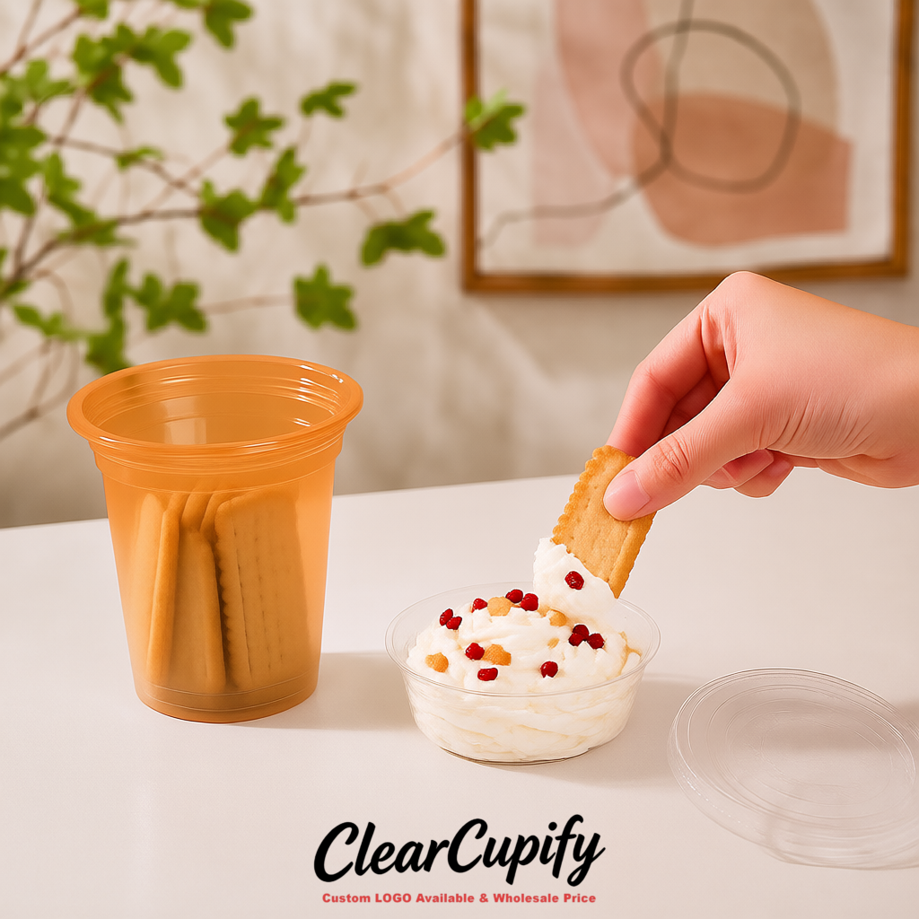 Apricot 12 oz Disposable Plastic Parfait Cups with Insert & Flat lids 3.85 x 2.1 x 4 inches