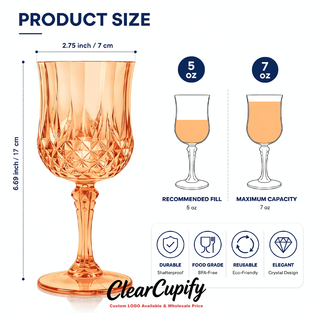 Apricot 7oz Acrylic Plastic Wine Goblets - 2.7 x 6.7 inches Party & Wedding Wine Glasses