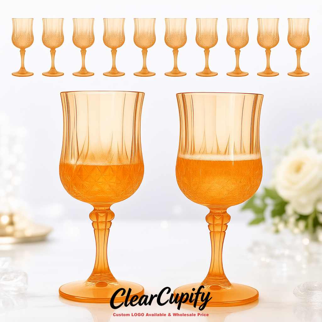 Apricot 7oz Acrylic Plastic Wine Goblets - 2.7 x 6.7 inches Party & Wedding Wine Glasses