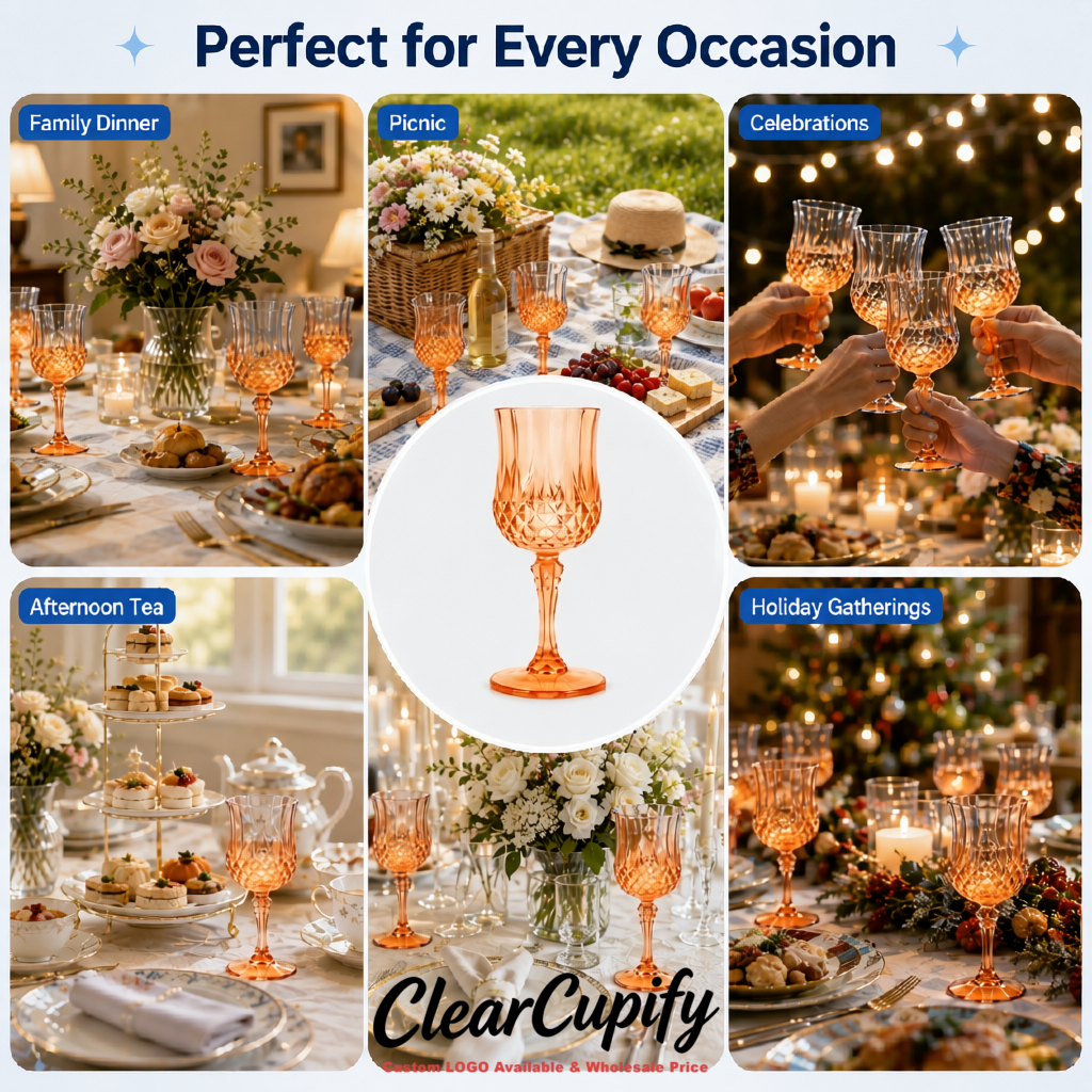 Apricot 7oz Acrylic Plastic Wine Goblets - 2.7 x 6.7 inches Party & Wedding Wine Glasses