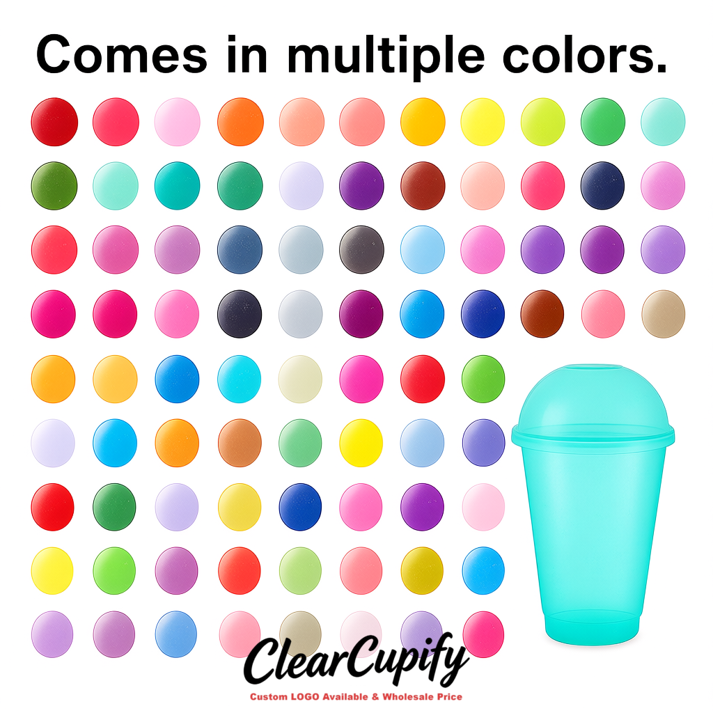 Aquamarine 16 oz Plastic Slushie Cups with Dome Lid & Detachable Spoon Straws for Milkshake, Boba, Smoothies, Iced Coffee