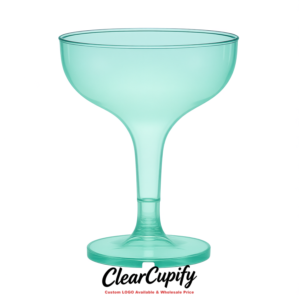 Aquamarine 5oz Stackable Plastic Martini Glasses 4.13x3.14 inches/10.5x8 cm For Champagne Tower
