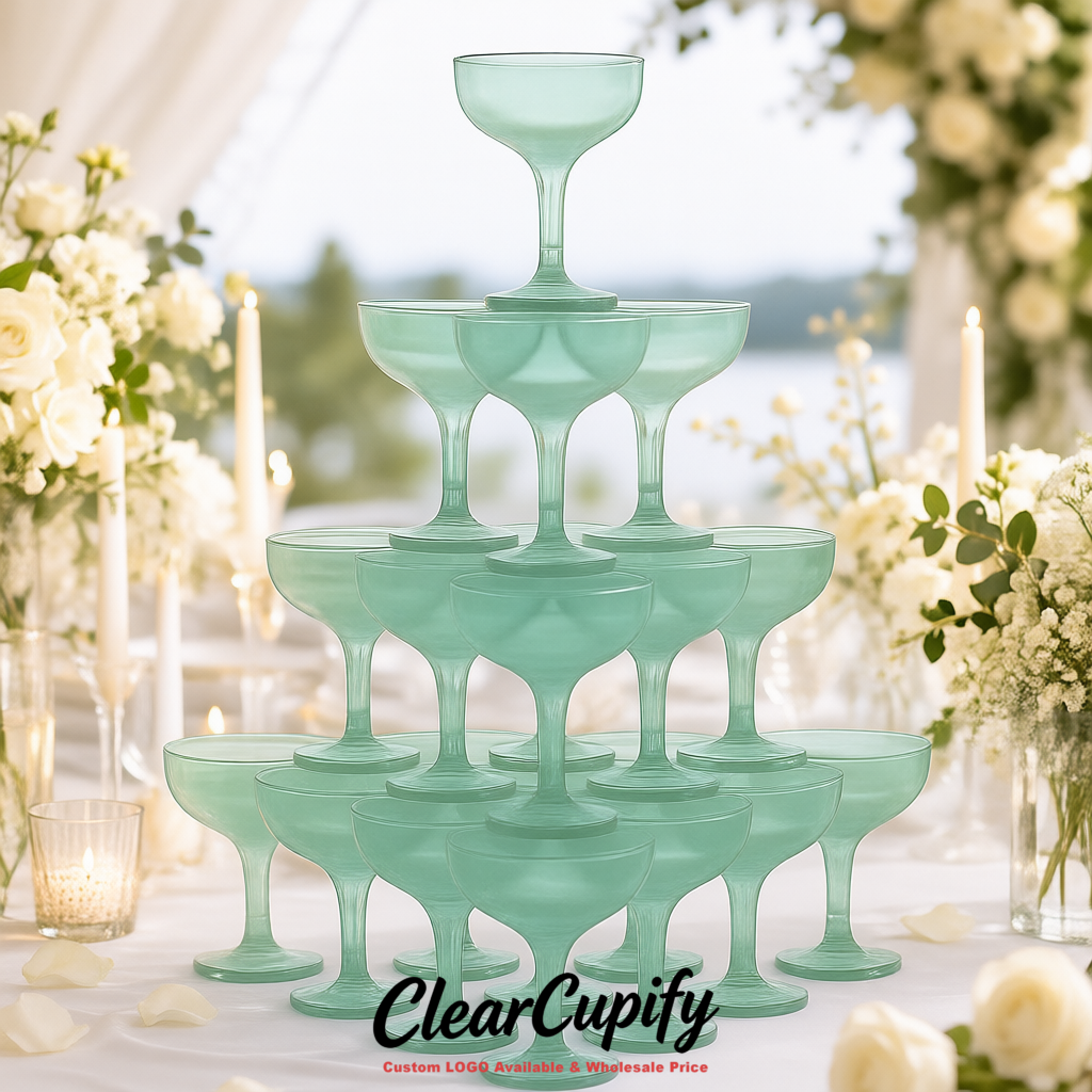 Aquamarine 5oz Stackable Plastic Martini Glasses 4.13x3.14 inches/10.5x8 cm For Champagne Tower
