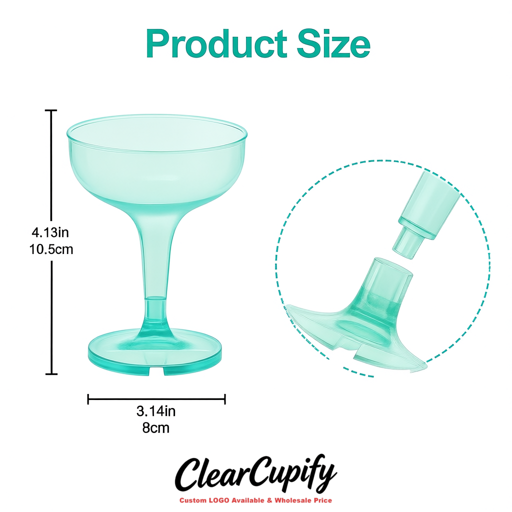 Aquamarine 5oz Stackable Plastic Martini Glasses 4.13x3.14 inches/10.5x8 cm For Champagne Tower