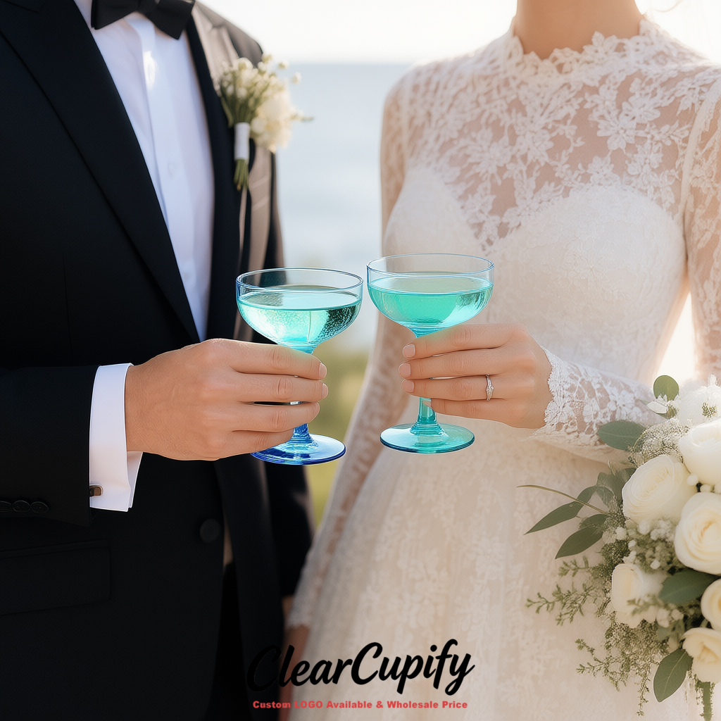 Aquamarine 5oz Stackable Plastic Martini Glasses 4.13x3.14 inches/10.5x8 cm For Champagne Tower