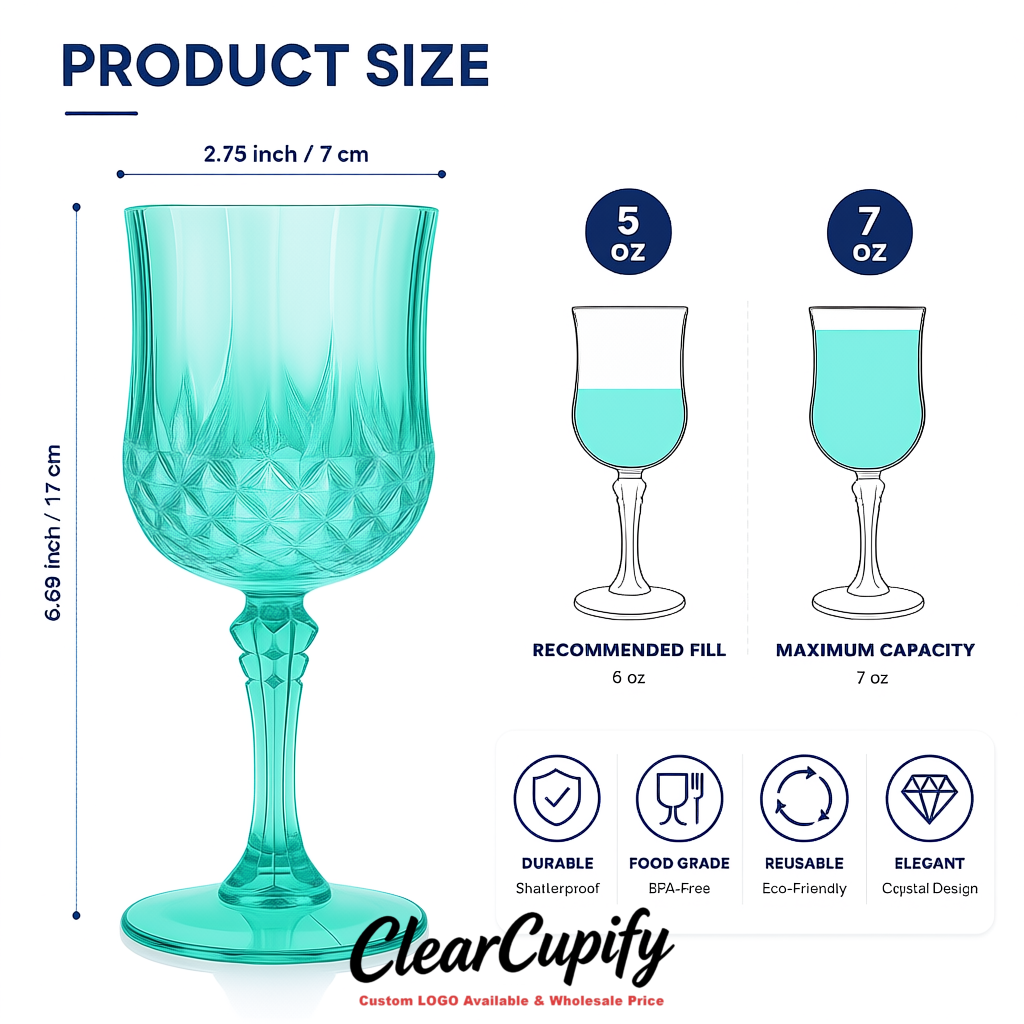 Aquamarine 7oz Acrylic Plastic Wine Goblets - 2.7 x 6.7 inches Party & Wedding Wine Glasses