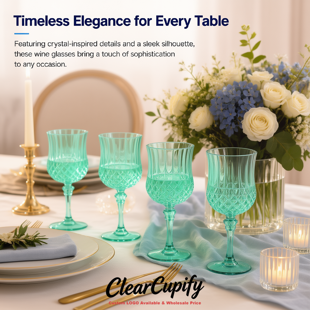 Aquamarine 7oz Acrylic Plastic Wine Goblets - 2.7 x 6.7 inches Party & Wedding Wine Glasses