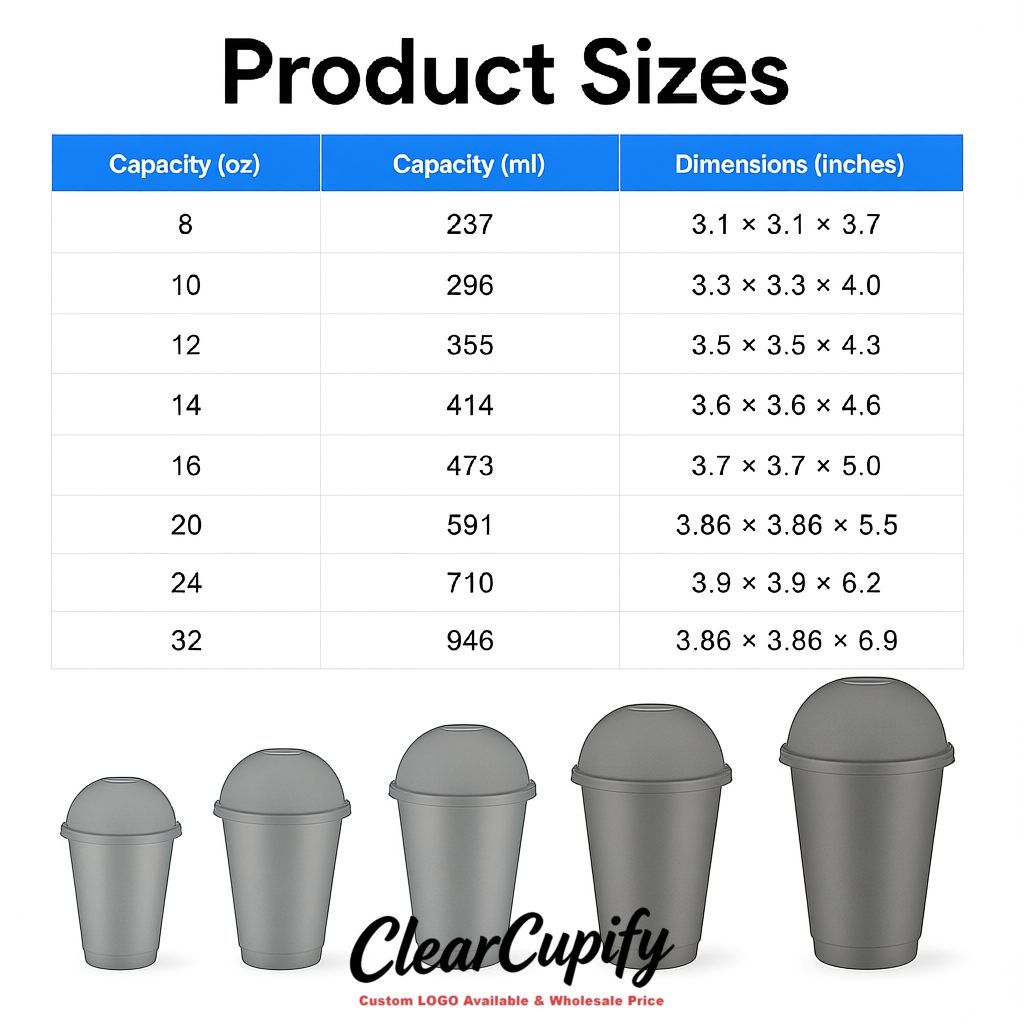 Aurora Gray 16 oz Plastic Slushie Cups with Dome Lid & Detachable Spoon Straws for Milkshake, Boba, Smoothies, Iced Coffee