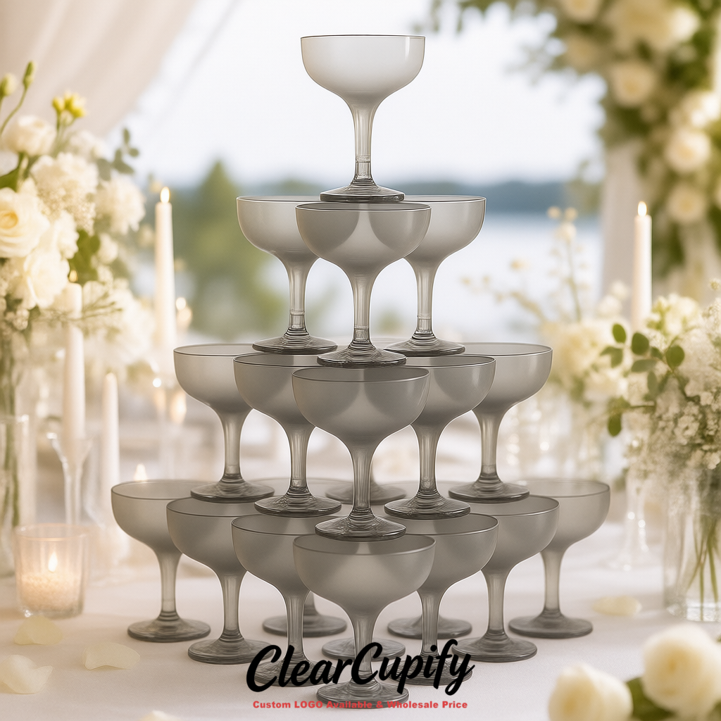 Aurora Gray 5oz Stackable Plastic Martini Glasses 4.13x3.14 inches/10.5x8 cm For Champagne Tower