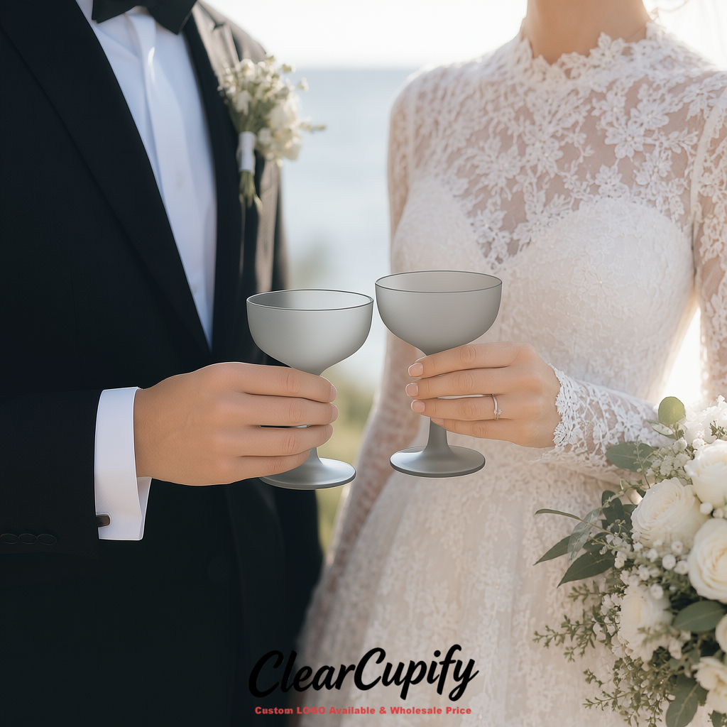 Aurora Gray 5oz Stackable Plastic Martini Glasses 4.13x3.14 inches/10.5x8 cm For Champagne Tower